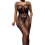 Bodystocking Negro de Red con Encaje Floral y Tirantes Múltiples