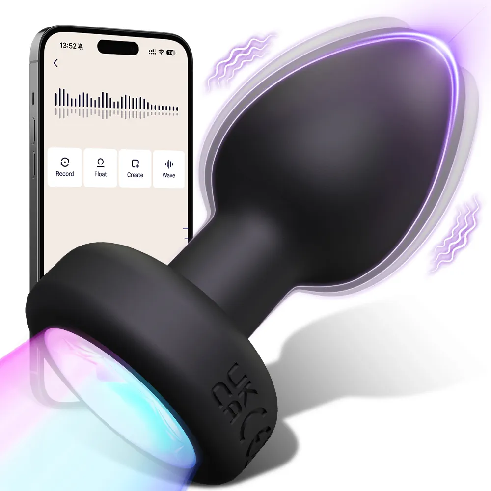 Plug anal vibrador negro con control mediante app y luz RGB