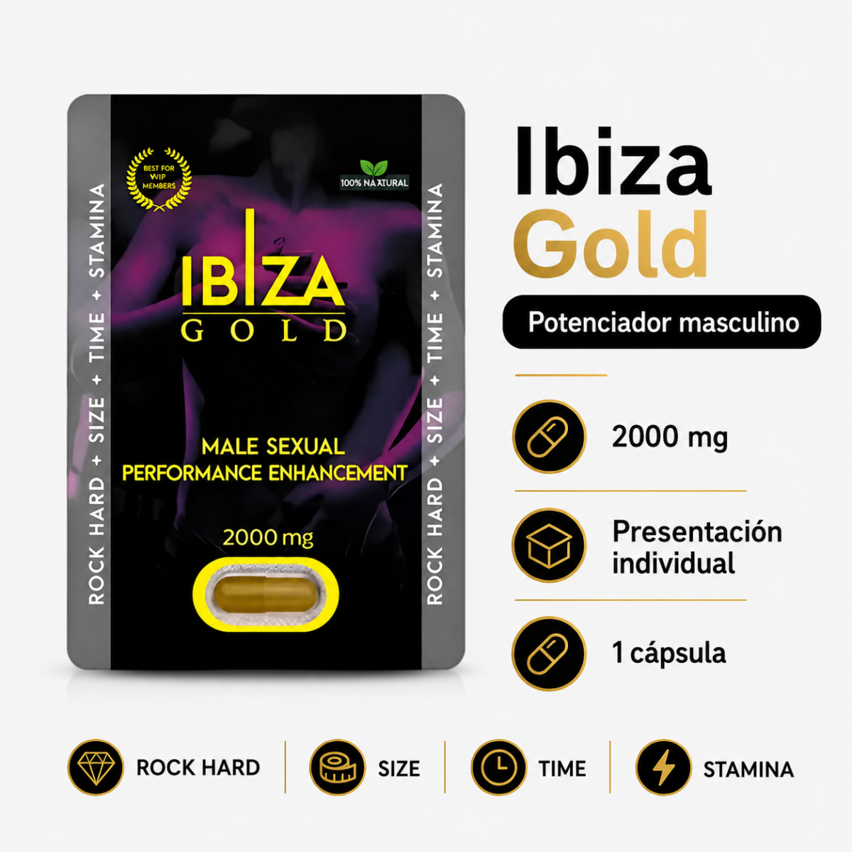Vigorizante Masculino Ibiza Gold 2000 mg | Premium - Imagen 3