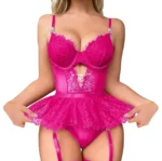 Body de Encaje con Portaligas y Minifalda