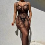 Bodystocking Negro de Red con Encaje Floral y Tirantes Múltiples