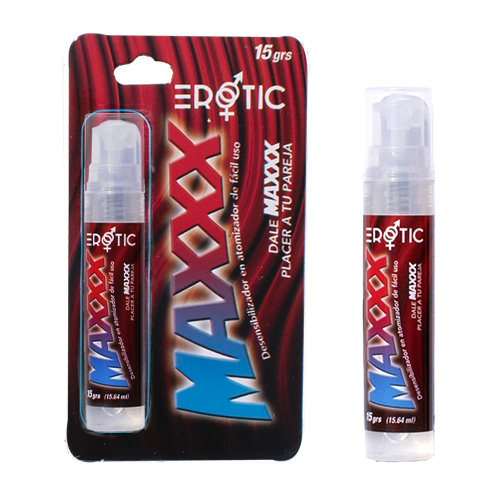 Empaque y frasco de Erotic MAXXX de 15 g y 15.64 ml