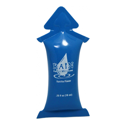 Sobre azul de gel íntimo con diseño triangular y sabor frutal