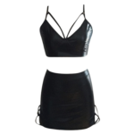 Set de Lencería Sexy Strappy Goth de 3 Piezas | Conjunto con Arnés, Liguero y Detalles Metálicos - Imagen 3