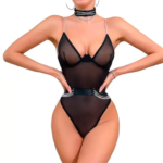 Bodysuit de Malla Transparente Negra Glam | Sexy Body de Festival con Tirantes de Strass y Choker Incluido