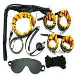 Kit de Bondage para Parejas de 7 Piezas Salvaje | Set de Iniciación con Peluche Animal Print, Esposas y Accesorios