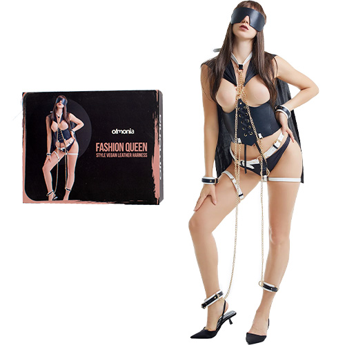 Set BDSM de cuero vegano Fashion Queen visto por detrás