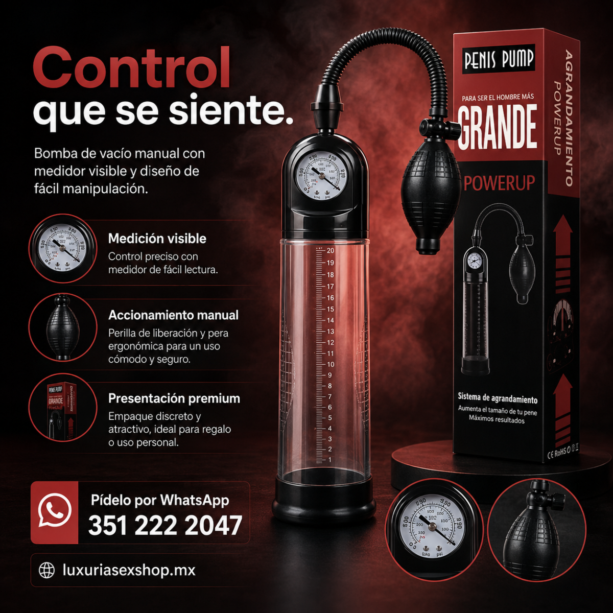 Bomba de Vacío para Pene con Manómetro | Máximo Control - Imagen 2