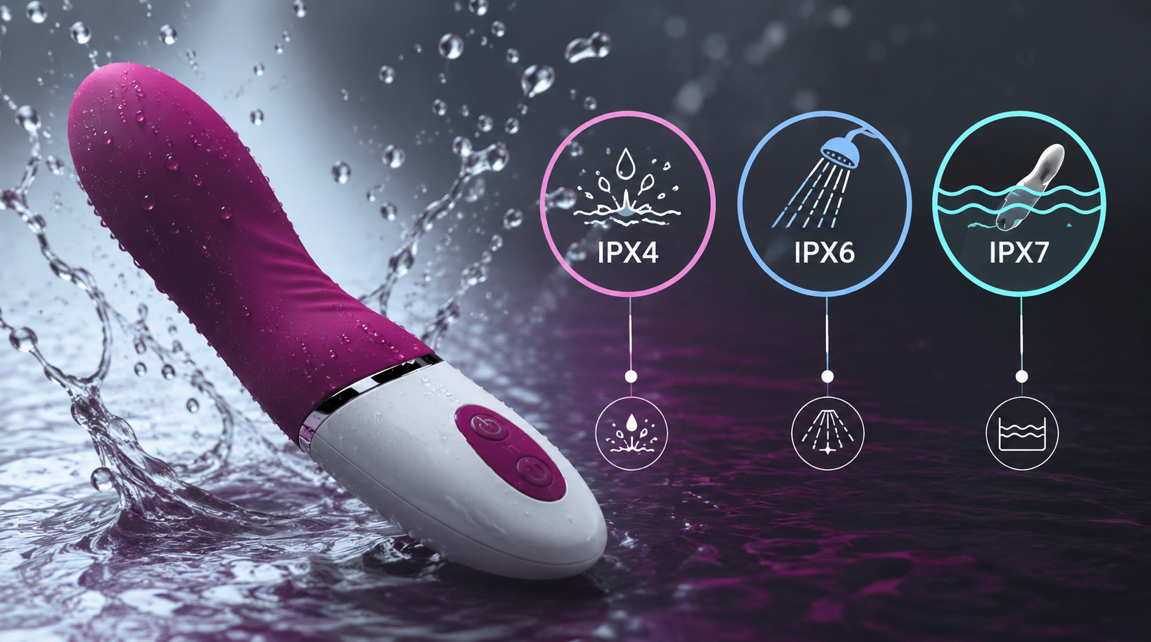 IPX4 en un vibrador comparado con IPX6 e IPX7